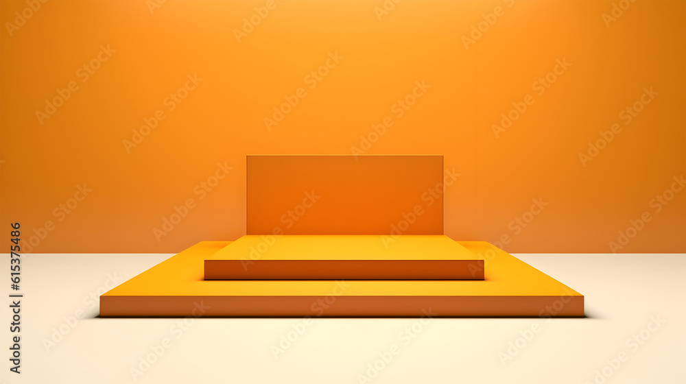 Poster abstract minimal concept. orange yellow background with platform podium stage landscape. mock up tem