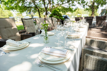 Served table in a restaurant on a summer terrace