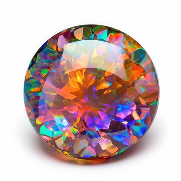 Round shaped rainbow gem Australian Crystal Opal, HD , On White Background , Generative Ai