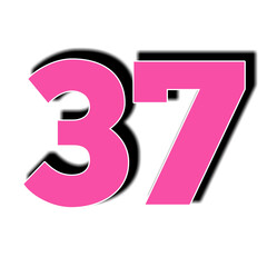 number 37 thirty seven in pink color sign symbol numbers for design elements isolated on transparent background