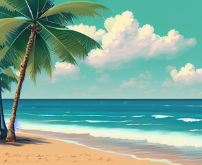 Fototapeta na wymiar Summer beach with coconut trees