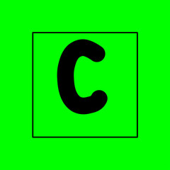 A simple letter C design inside the square box isolated on green background for green screen effect. Lettering. Alphabetical order. 