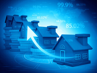 Real estate growth graph. real estate investment concept background. 3d illustration.