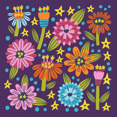 Flower Common Zinnias and Plant vector collection element. Hand Drawn vector naive floral and nature leaf