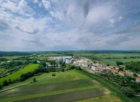 Strzelin, Poland - 06.13.2023: Südzucker Polska S.A. Production plant "Sugar Factory Strzelin" aerial view