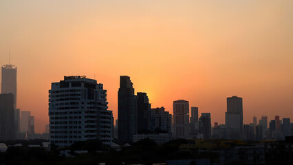 Fototapeta na wymiar High-rise buildings in the center of Bangkok in the evening, Thailand