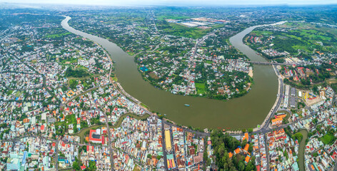Thu Dau Mot city, Binh Duong Province, Vietnam, aerial view. This is a newly formed city in Southeast region of Vietnam