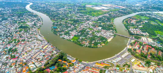 Thu Dau Mot city, Binh Duong Province, Vietnam, aerial view. This is a newly formed city in...