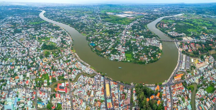 Thu Dau Mot city, Binh Duong Province, Vietnam, aerial view. This is a newly formed city in Southeast region of Vietnam