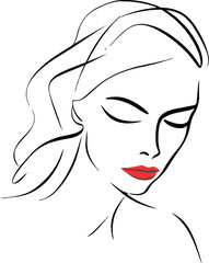 silhouette of beautiful woman with red lips,suitable for wall art print,vector illustrations,black and white,editable,ready to print