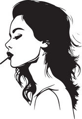 smoker,beautiful woman silhouette,suitable for wall art print,vector illustrations,black and white,editable,ready to print