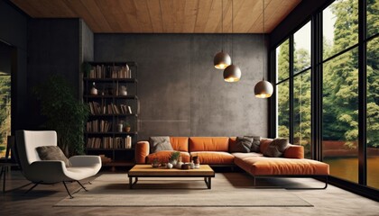 Trendy midcentury modern interior Scandinavian style.