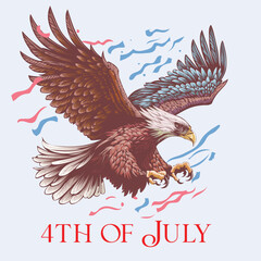 Vector image of an American eagle on a 4th of July postcard