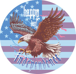 Vector image of an American eagle on a 4th of July postcard