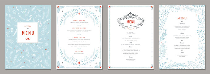 Ornate classic templates. Wedding and restaurant menu. Good for banners, greeting and business cards, invitations, flyers, brochure, post in social networks, advertising, events and page cover. - obrazy, fototapety, plakaty