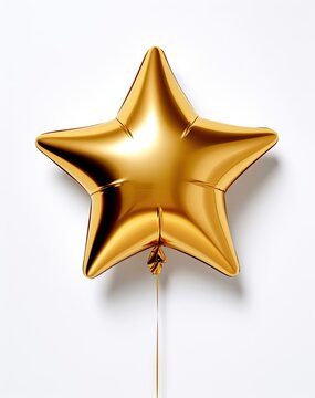 Single big gold star balloon object for birthday party isolated on a white background