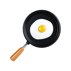 3d Fried egg in a frying pan. elements for camping, hiking , summer camp, traveling, trip. icon isolated on white background. 3d rendering illustration. Clipping path.