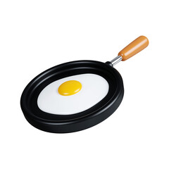 3d Fried egg in a frying pan. elements for camping, hiking , summer camp, traveling, trip. icon isolated on white background. 3d rendering illustration. Clipping path.
