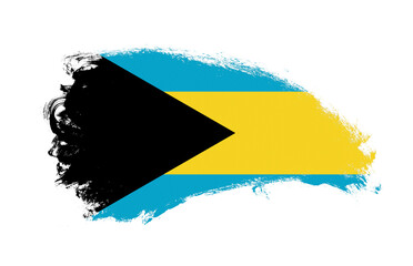 National flag of Bahamas painted with stroke brush on isolated white