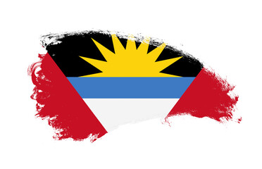 National flag of Antigua And Barbuda painted with stroke brush on isolated white