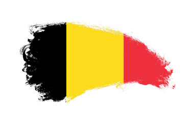 National flag of Belgium painted with stroke brush on isolated white
