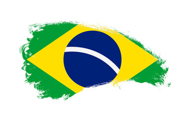 National flag of Brazil painted with stroke brush on isolated white