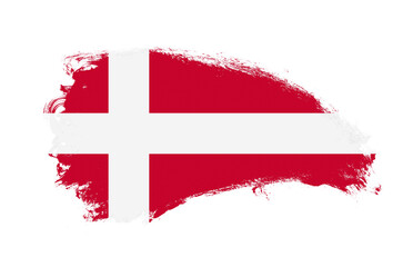 National flag of Denmark painted with stroke brush on isolated white