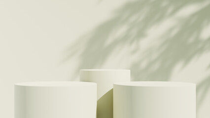 White product display podium background with sun light leaves shadow