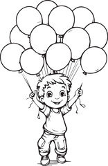 illustration of kid holding flying balloons,printable Coloring Book pages educational coloring pages for kids preschool education.eps file,quick print
