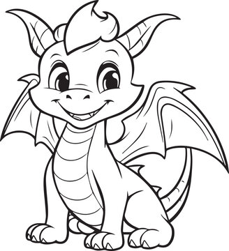 cute sweet little dragon drawing coloring page for kids ready to print