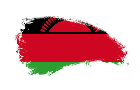 National flag of Malawi painted with stroke brush on isolated white