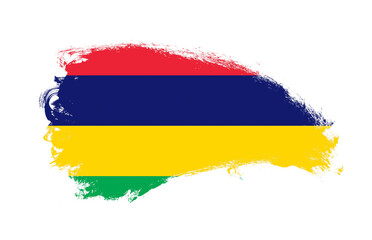 National flag of Mauritius painted with stroke brush on isolated white