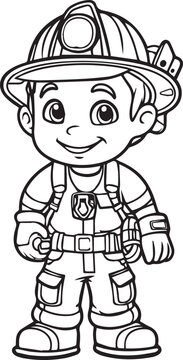 firefighter cartoon character educational coloring pages for kids