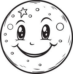 coloring page black and white,moon,silhouette,iso size,smiling moon