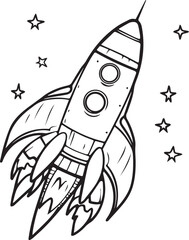 Space rocket black and white coloring page for kids iso size ready to download and print