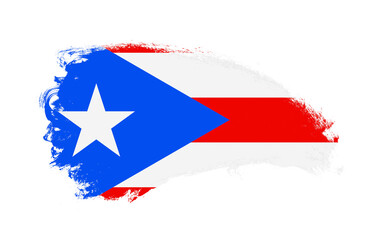 National flag of Puerto Rico painted with stroke brush on isolated white