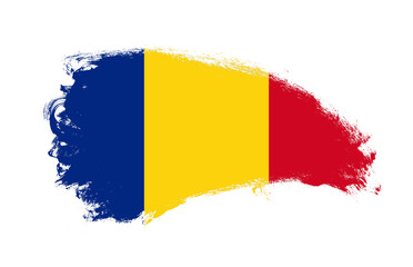 National flag of Romania painted with stroke brush on isolated white