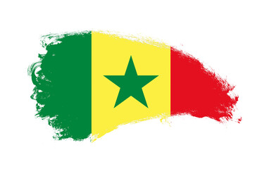 National flag of Senegal painted with stroke brush on isolated white
