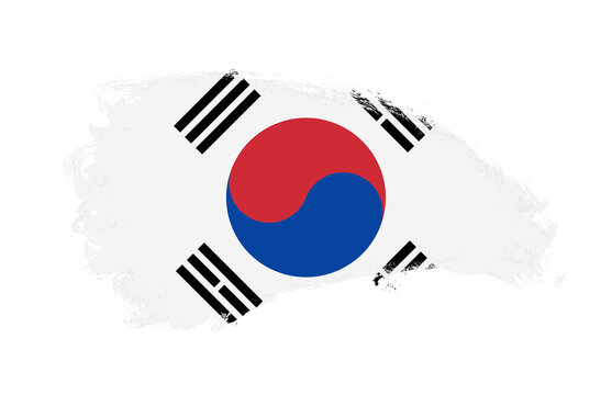 National flag of South Korea painted with stroke brush on isolated white