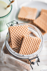 Sweet chocolate wafer in jar.