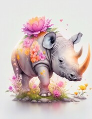 baby rhino in watercolor