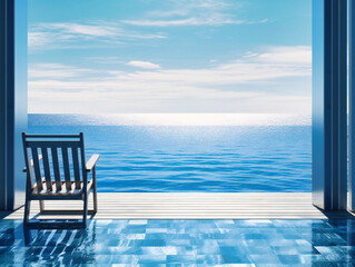 Fototapeta na wymiar a view into the ocean from a patio chair