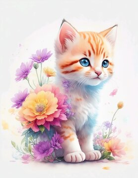 kitten in watercolor