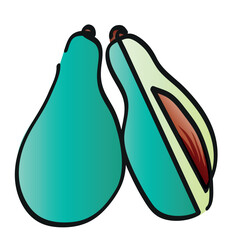 One line drawing of Avocado.
One continuous line drawing of half and whole avocado.