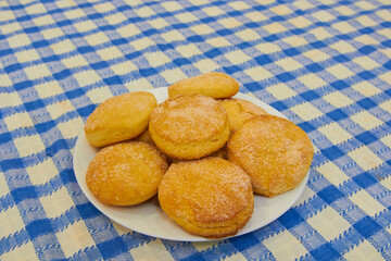 homemade shortbread cookies on the table,simple delicious cookies on a blue tablecloth