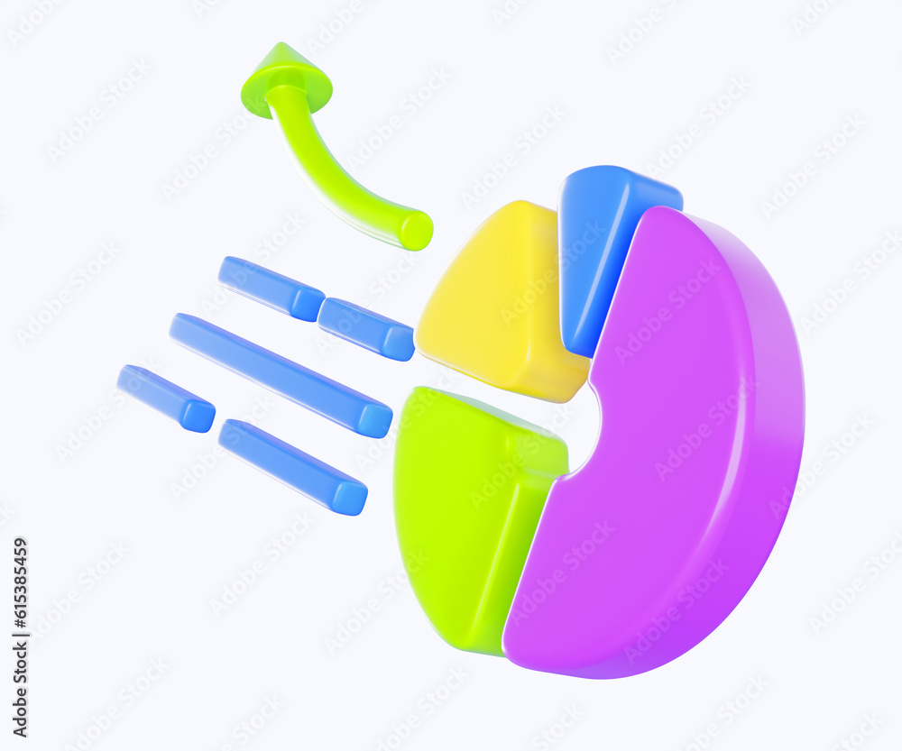 Poster 3d render donut pie chart with arrow and lines. financial data analysis, business presentation. cart