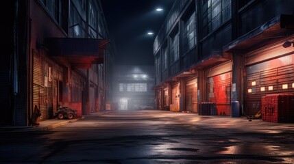 Old factory building with lights at night