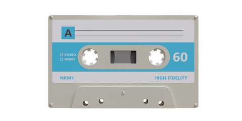 Cassette tape isolated on transparent background, PNG. Retro music sound