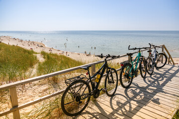Bicycles parked near the beach in Curonian Spit, Lithuania.