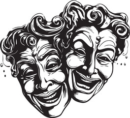 Two classic theater masks a sad and joyous, comedy and tragedy, Vector Illustration, SVG